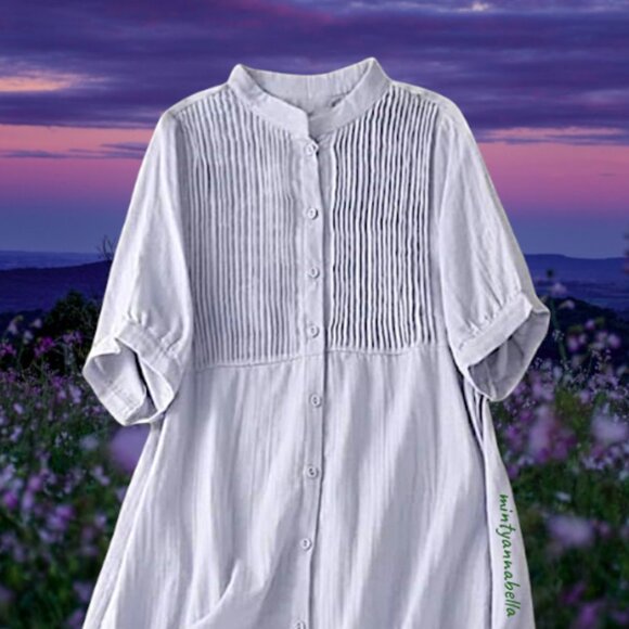 Pintuck 🆕️Tunic Dress 🌿 Summer Cotton Linen-Like in Soft Lilac/Blue - Picture 1 of 3